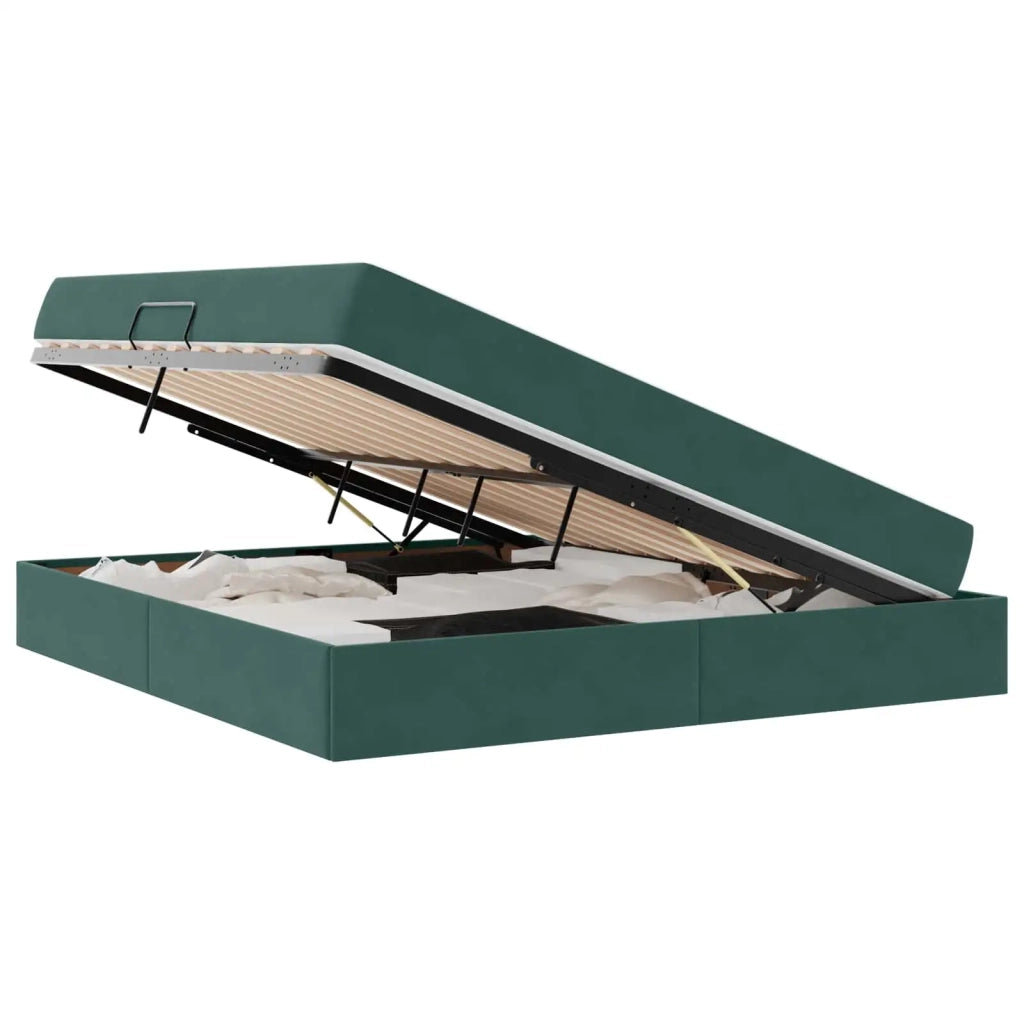 Letto con contenitore e materasso Verde Scuro 160 x 200 cm