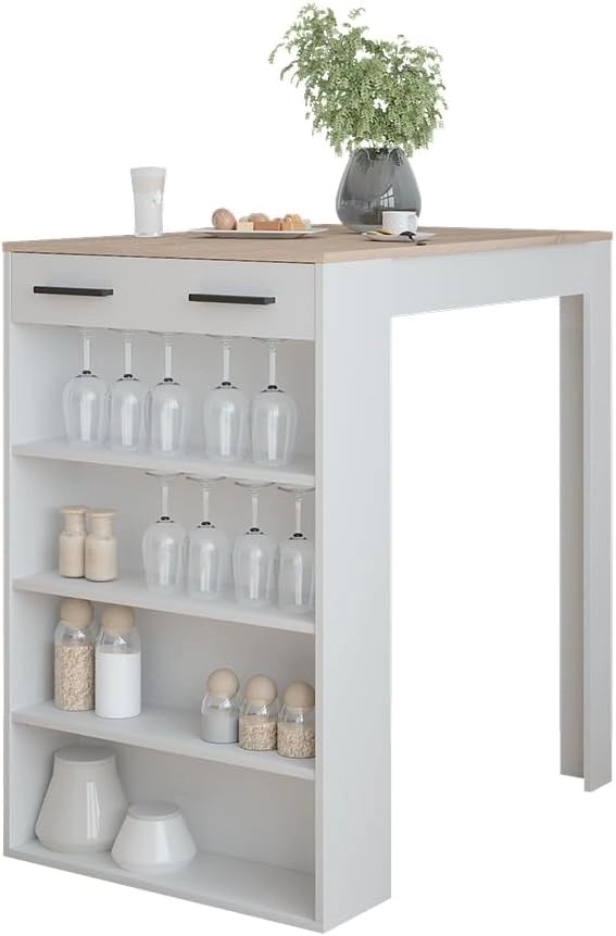 Tavolo da bar Repose, Bianco/Sonoma, 67 x 100 cm, per l'utilizzo come tavolo alto con ripiani regolabili