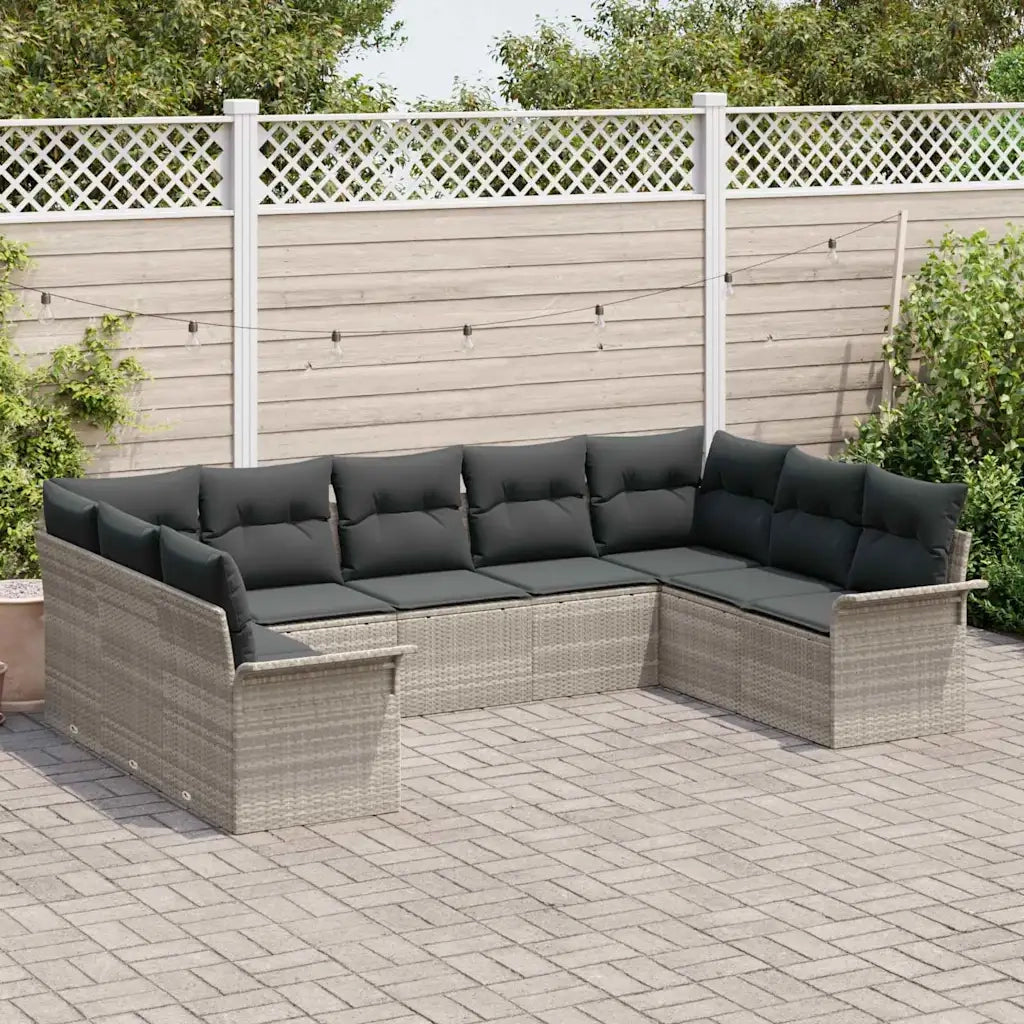 Set Divano da Giardino con cuscino Grigio chiaro polyrattan