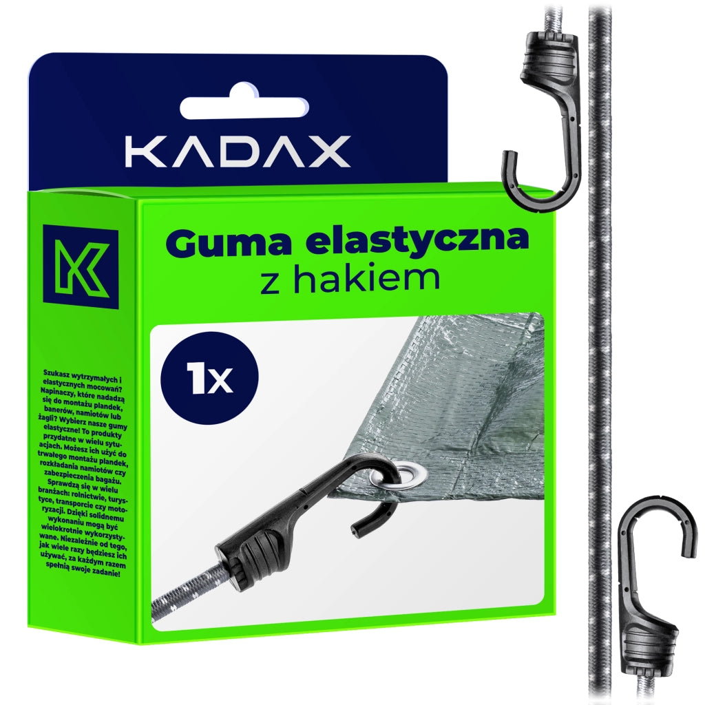 Corda elastica in gomma KADAX con gancio, 28 cm, per il fissaggio di teloni e tenditori per bagagli.