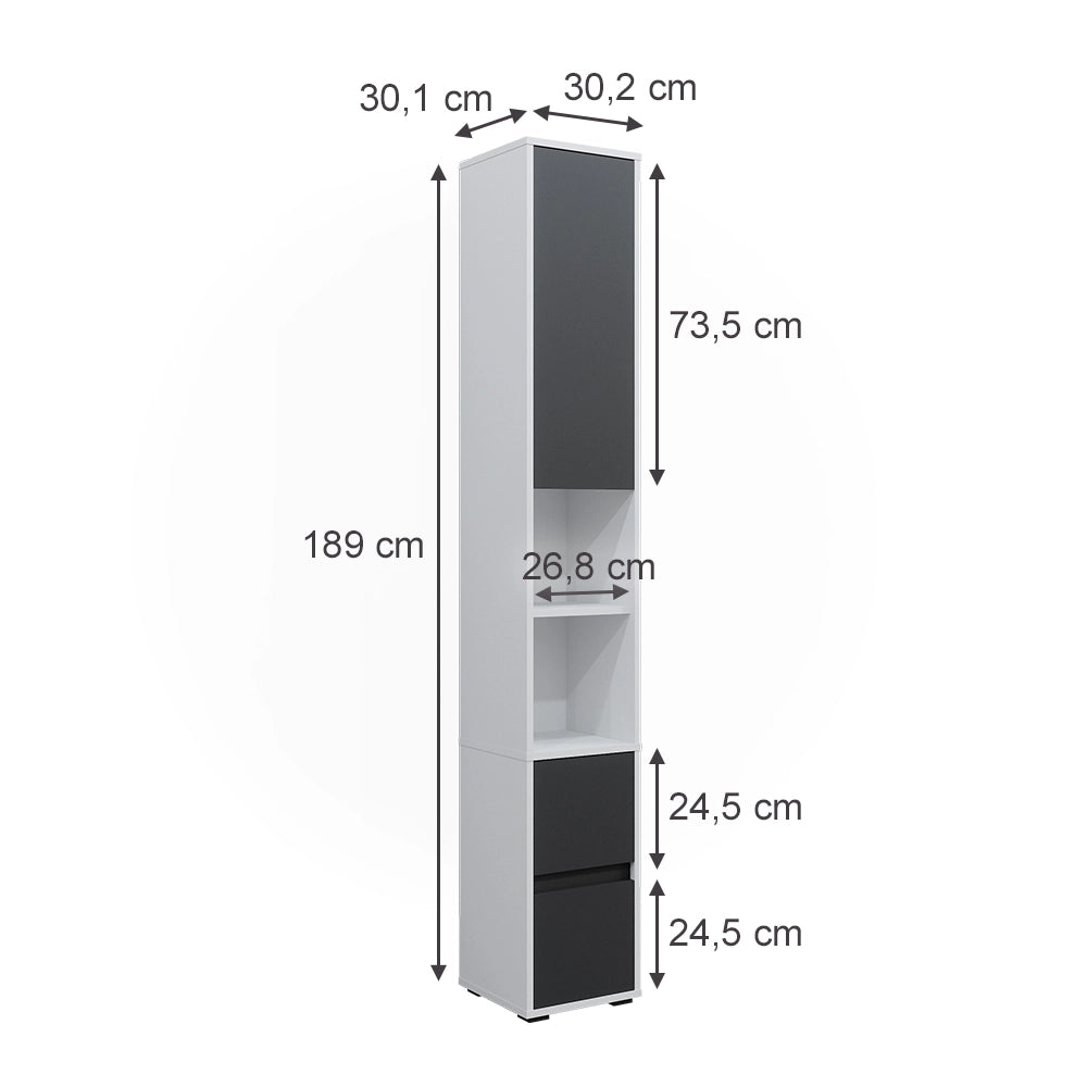 Vicco Armadio per la biancheria Bianco 30.2 x 189 cm con un'anta e due cassetti