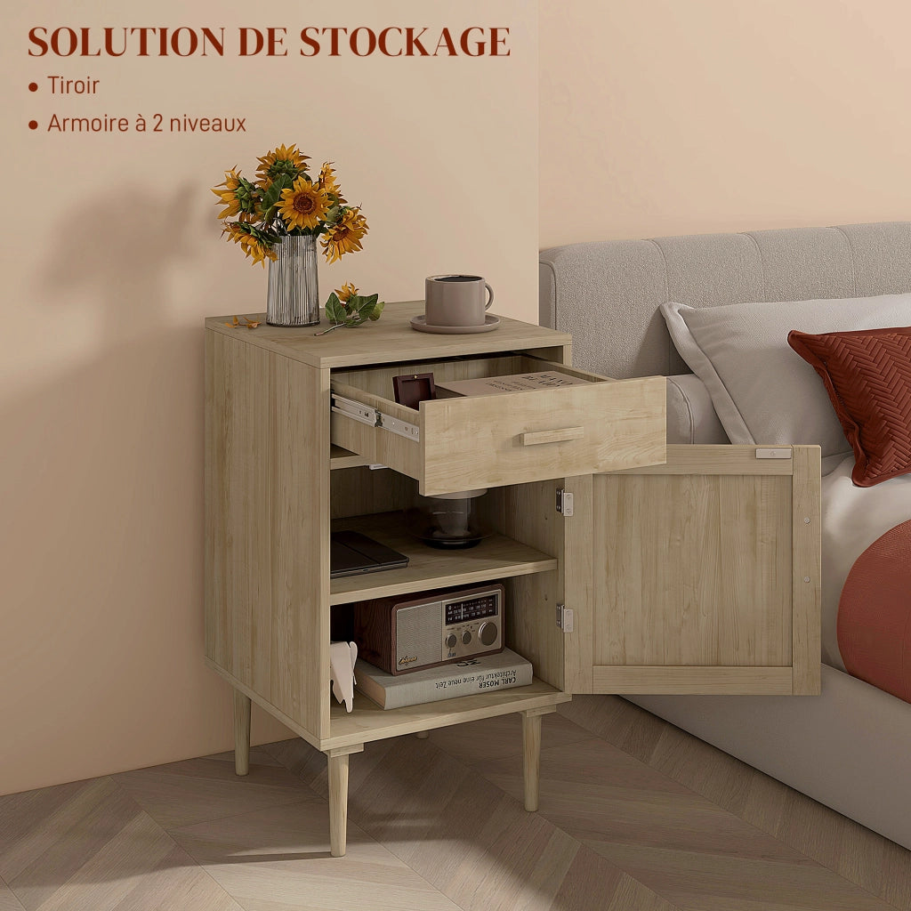 Comodino con cassetto e scaffale in rattan ¨C zephmum ¨C naturale 40x40x68,5 cm