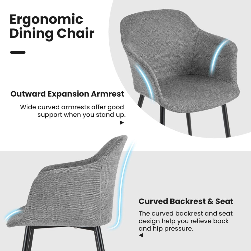 Set di 2 sedie per il tempo libero, set di sedie da pranzo rivestite con gambe in metallo, schienale ergonomico imbottito per sala da pranzo, cucina, patio (grigio)