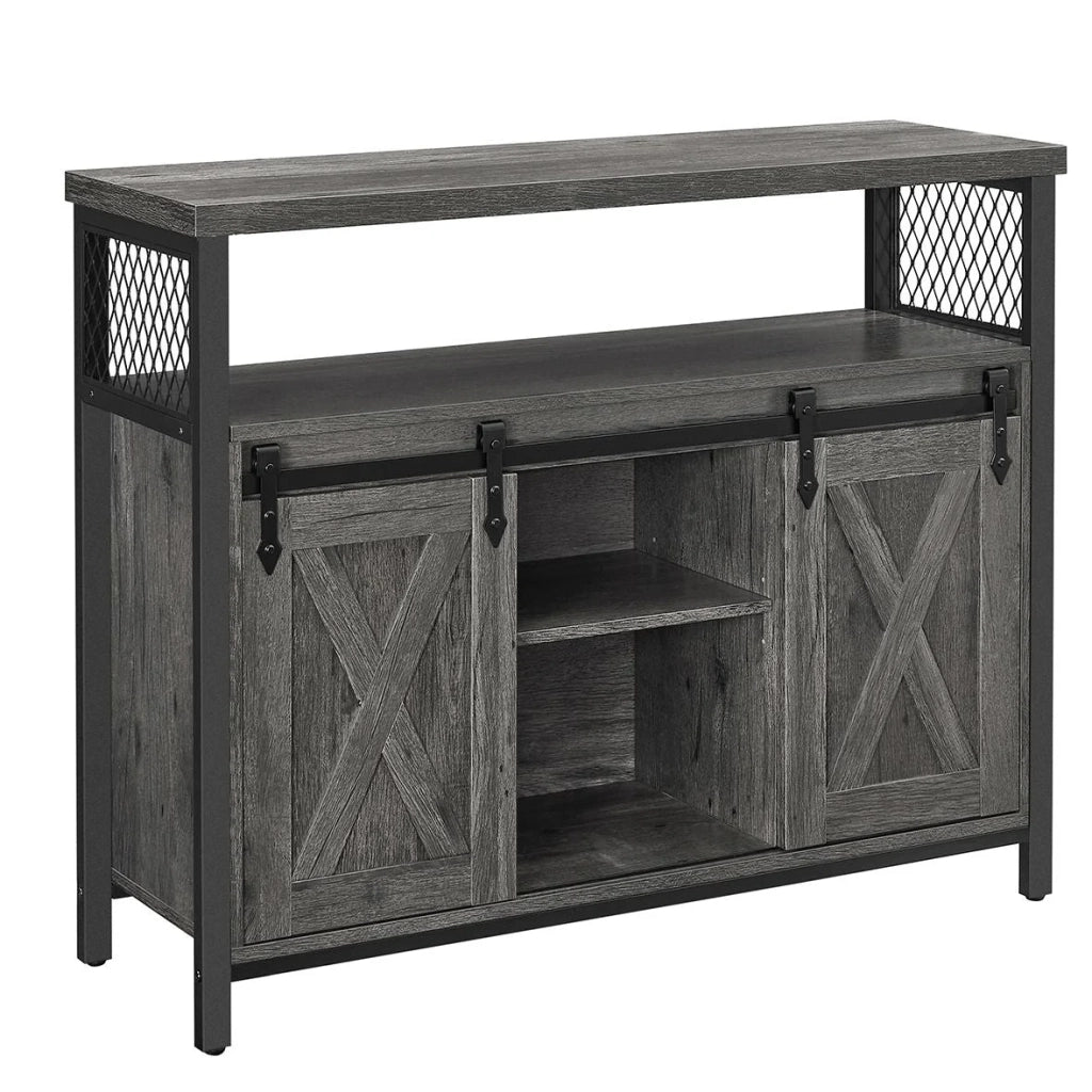 Credenza per sala da pranzo credenza da cucina mobile contenitore mobiletto ante scorrevoli stile fienile ripiano regolabile stile industriale 33 x 100 x 80 cm per soggiorno marrone rustico e nero 12_0004532