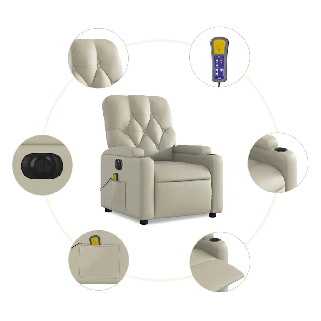 Poltrona Massaggiante | Sedia Relax Elettrica Reclinabile Crema Similpelle
