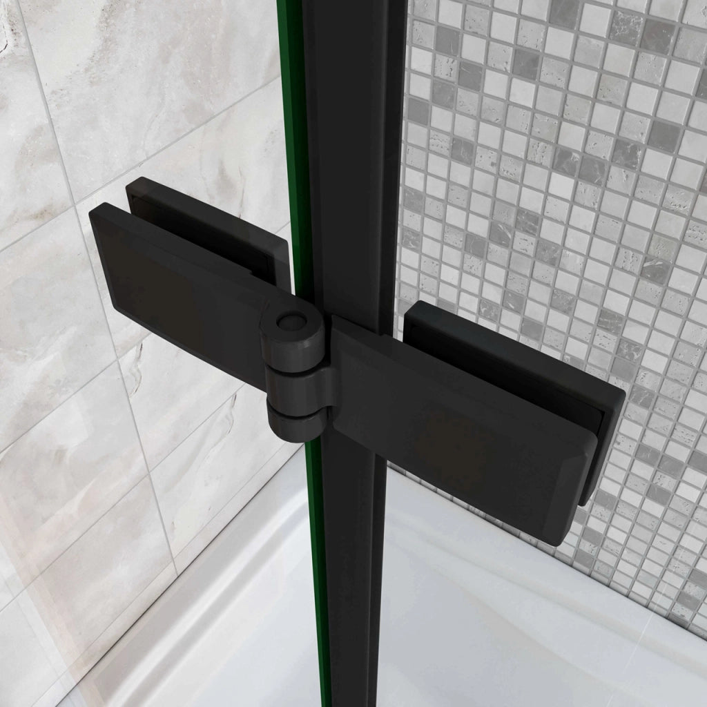 Parete Doccia 90xH.140cm Sopravasca Angolare 2 Ante Pieghevoli con Parete Laterale 75cm Vetro Temperato 6 mm Trasparente Anticalcare Nero Opaco