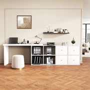Tavolo angolare rotante 360?? - Xylo - MDF 4 cm, 4 scomparti, 4 cassetti, bianco, disposizione L/lineare