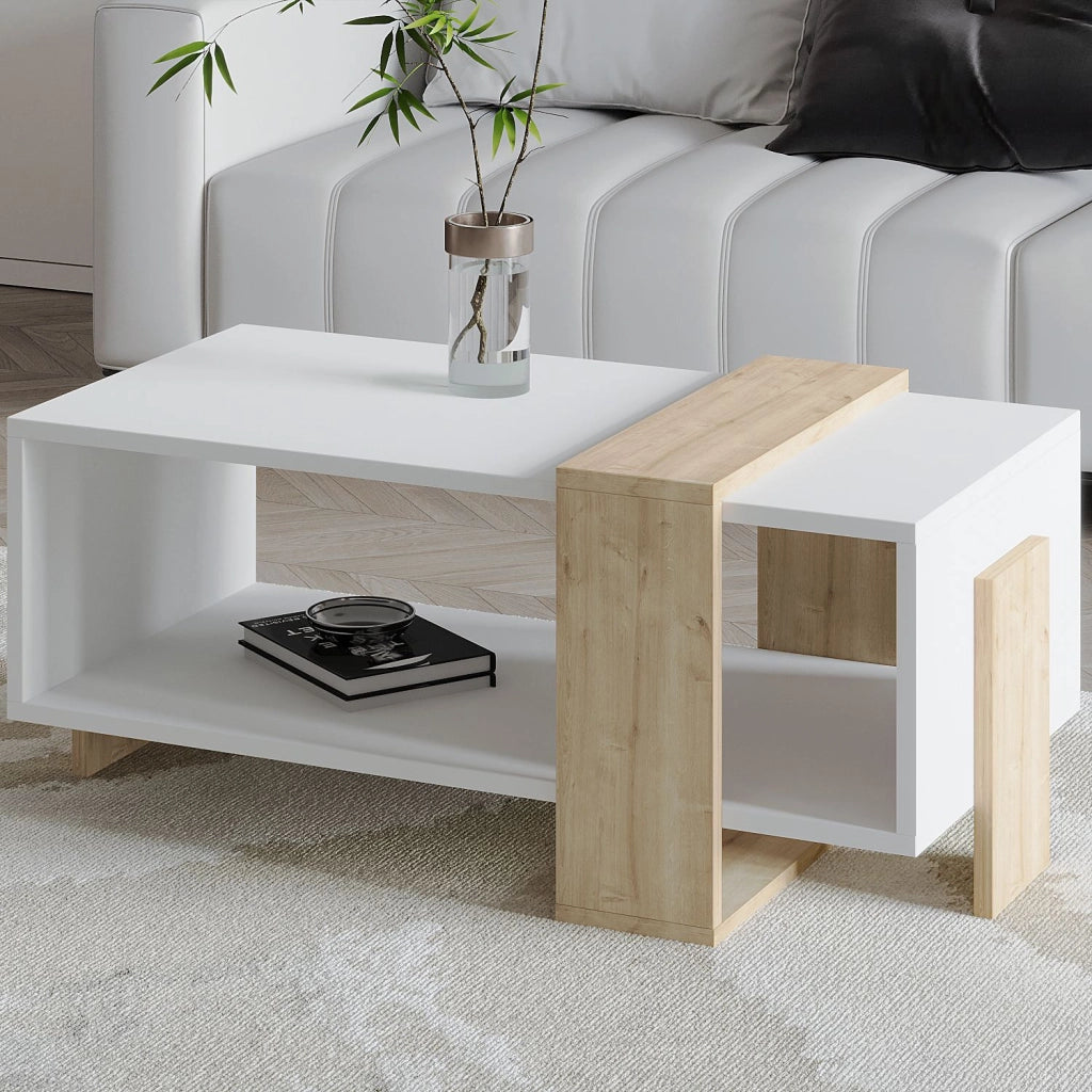 Tavolino in legno "Meleni" - 90 x 49 x 40 cm - Bianco