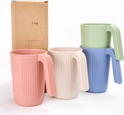 Set di bicchieri in plastica, 4 bicchieri, 350 ml, bicchiere con manico, bicchieri resistenti agli urti, riciclabili, bicchieri per bambini e adulti, bicchieri colorati in plastica per caffè, tè, BPA libero