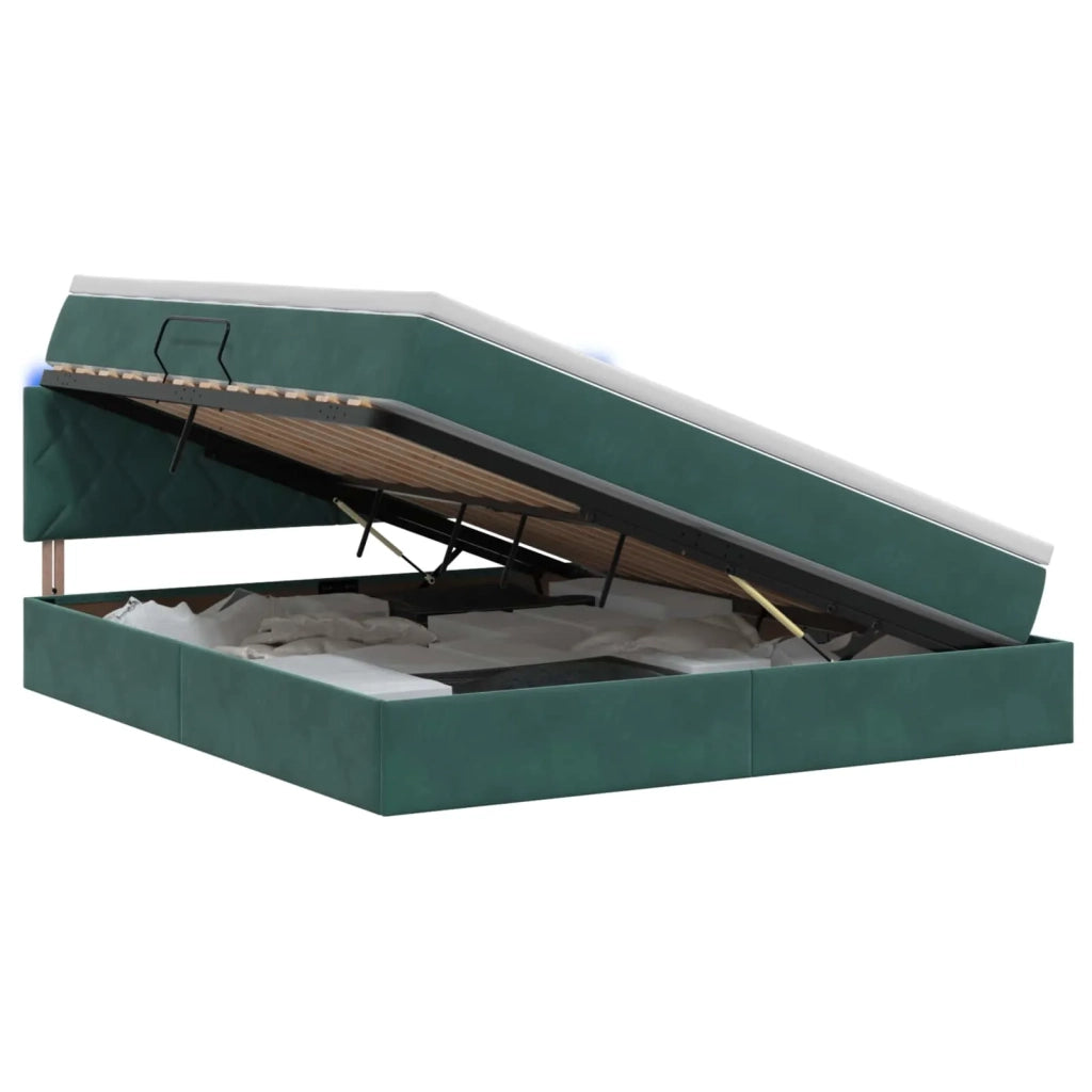 Letto con contenitore LED e materasso Verde Scuro 140 x 200 cm 3459315