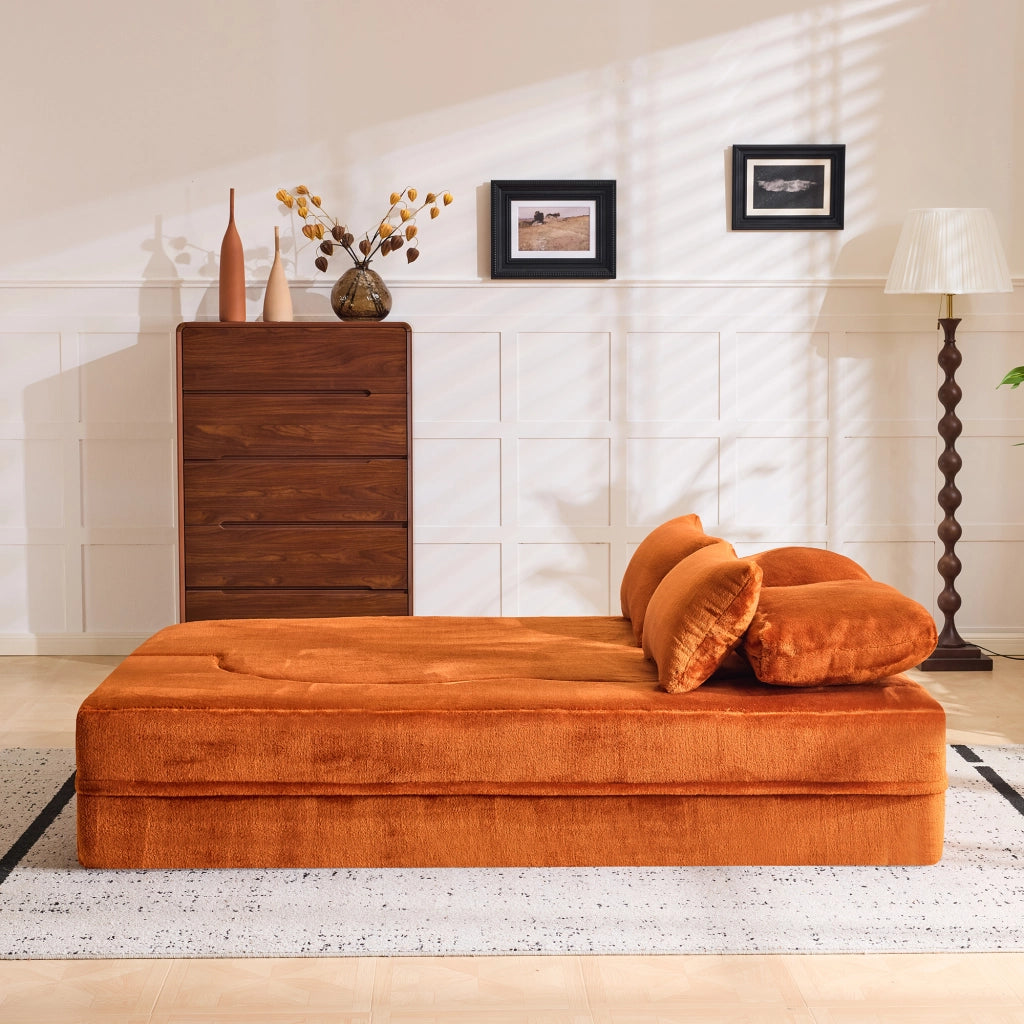 Divano letto da pavimento - con funzione materasso e cuscini - in tessuto - arancione