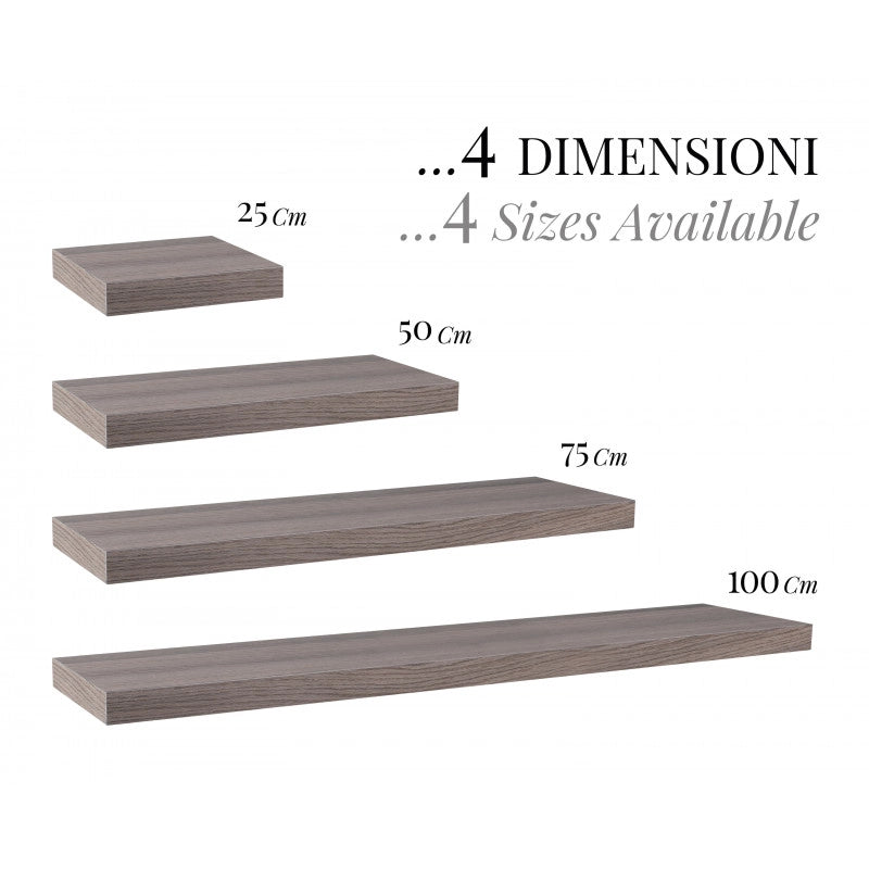 Mensola da Muro, Mensola Tamburata, Scaffale Legno, Mensola da Parete, Noce Grigio, 25x25x3,8 cm - Minerva