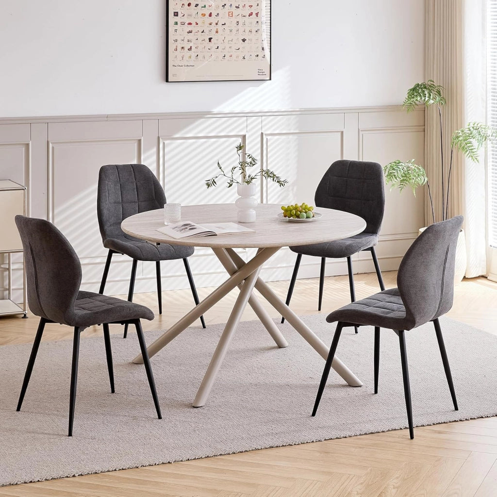 GrandCA HOME Set tavolo e sedie da pranzo nordico, tavolo da pranzo rotondo 115 * 115 * 73 cm e 4 sedie da cucina imbottite, adatto per cucina, sala da pranzo e soggiorno (Grigio)