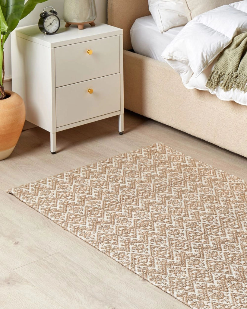 Tappeto Beige Juta 80 x 150 cm Rettangolare con motivo geometrico a trama piatta Stile Boho Camera da letto Soggiorno