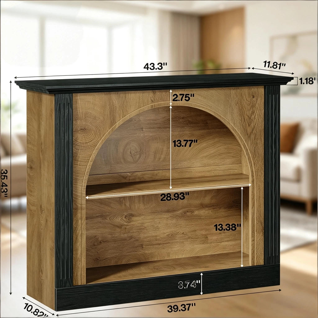 Consolle in legno con 3 ripiani e vano semicoperto, stile mid-century modern, per ingresso e soggiorno, nero rustico