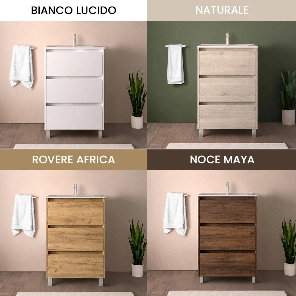 Mobile bagno 60 cm noce maya con lavabo ad incasso Gaya