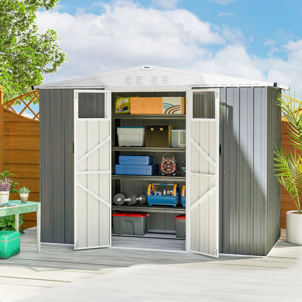Capanno da Giardino 246x117x180 cm Porta Attrezzi con 2 Porte in Acciaio Zincato Grigio Chiaro