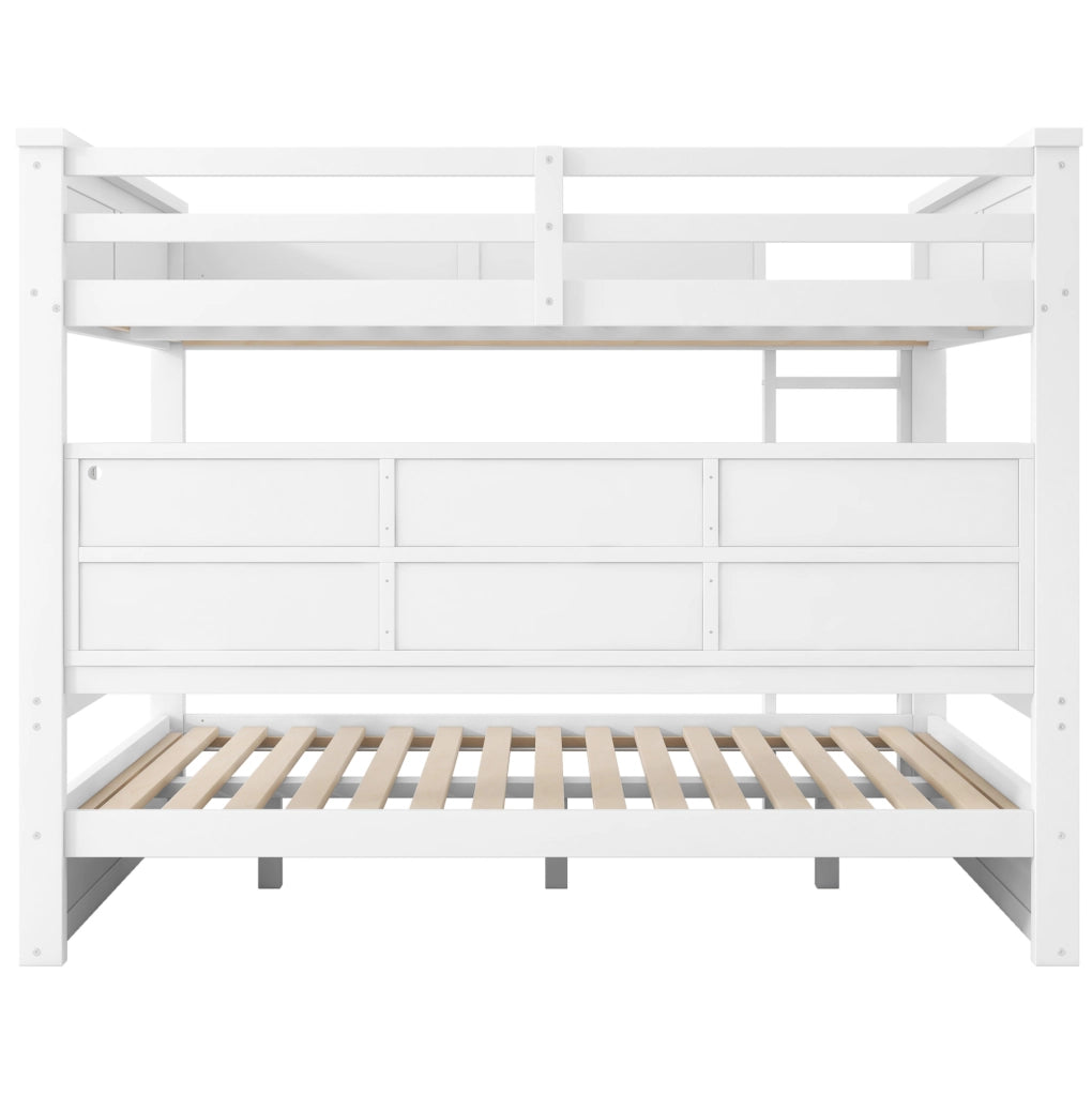 Letto a castello 160x200 cm con 6 vani contenitore e luce LED; bianco; in pino e MDF