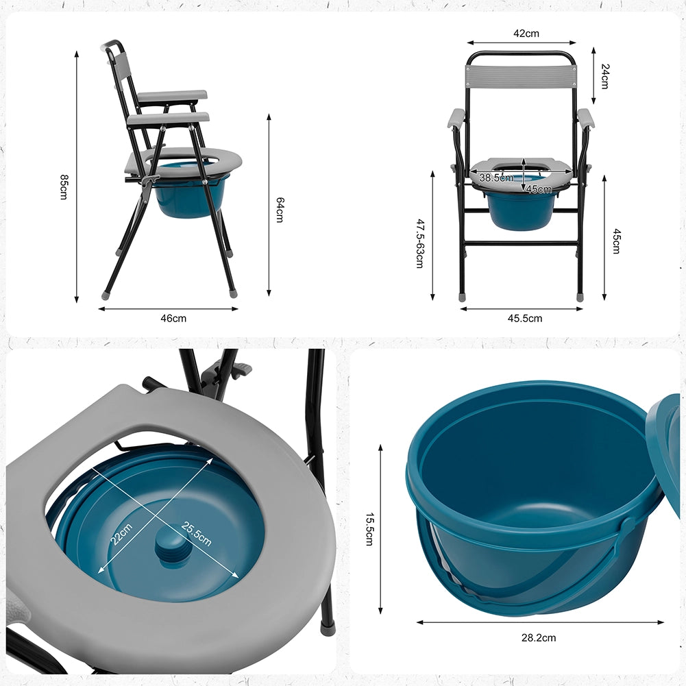Sedia WC Pieghevole con Vaso Rimovibile per Anziani e Disabili 45.5x46x85cm