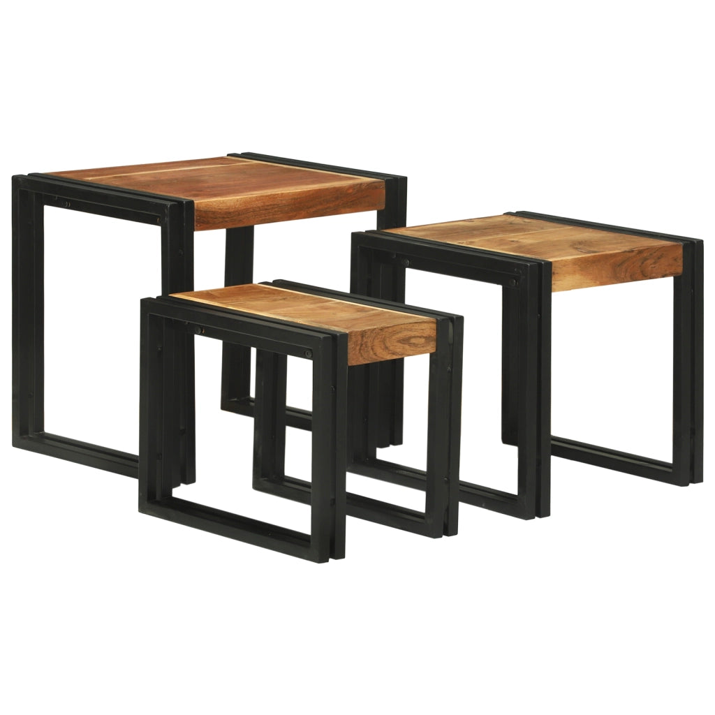 Tavoli da annidamento 3 pcs in legno massello di acacia