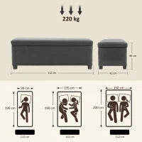 Panchina Pieghevole con Spazio di Archiviazione Capacità di 84 L 112x42x40 cm Rivestito in Velluto Piede del Letto per Soggiorno Camera da Letto Grigio