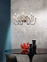 LAMPADARIO DIDO 12 LUCI FUME' E ORO ATTACCO E14 D.83CM