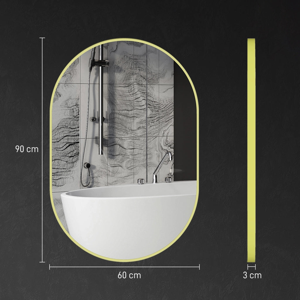 Specchio da Bagno Ovale con Cornice Alluminio ¨C zephmum ¨C Dorato 60x90 cm