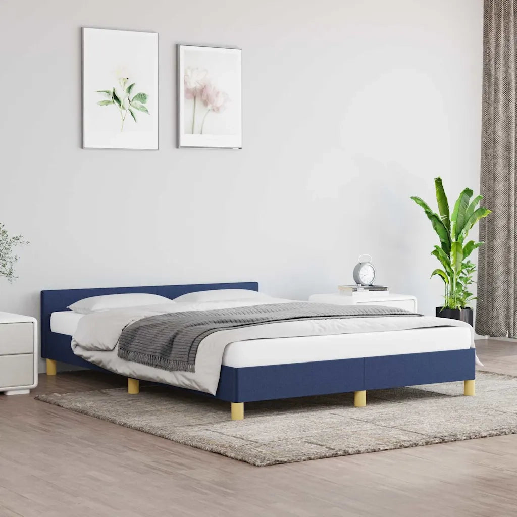 Giroletto con Testiera senza Materasso-Struttura Letto Blu 140x200 cm Tessuto