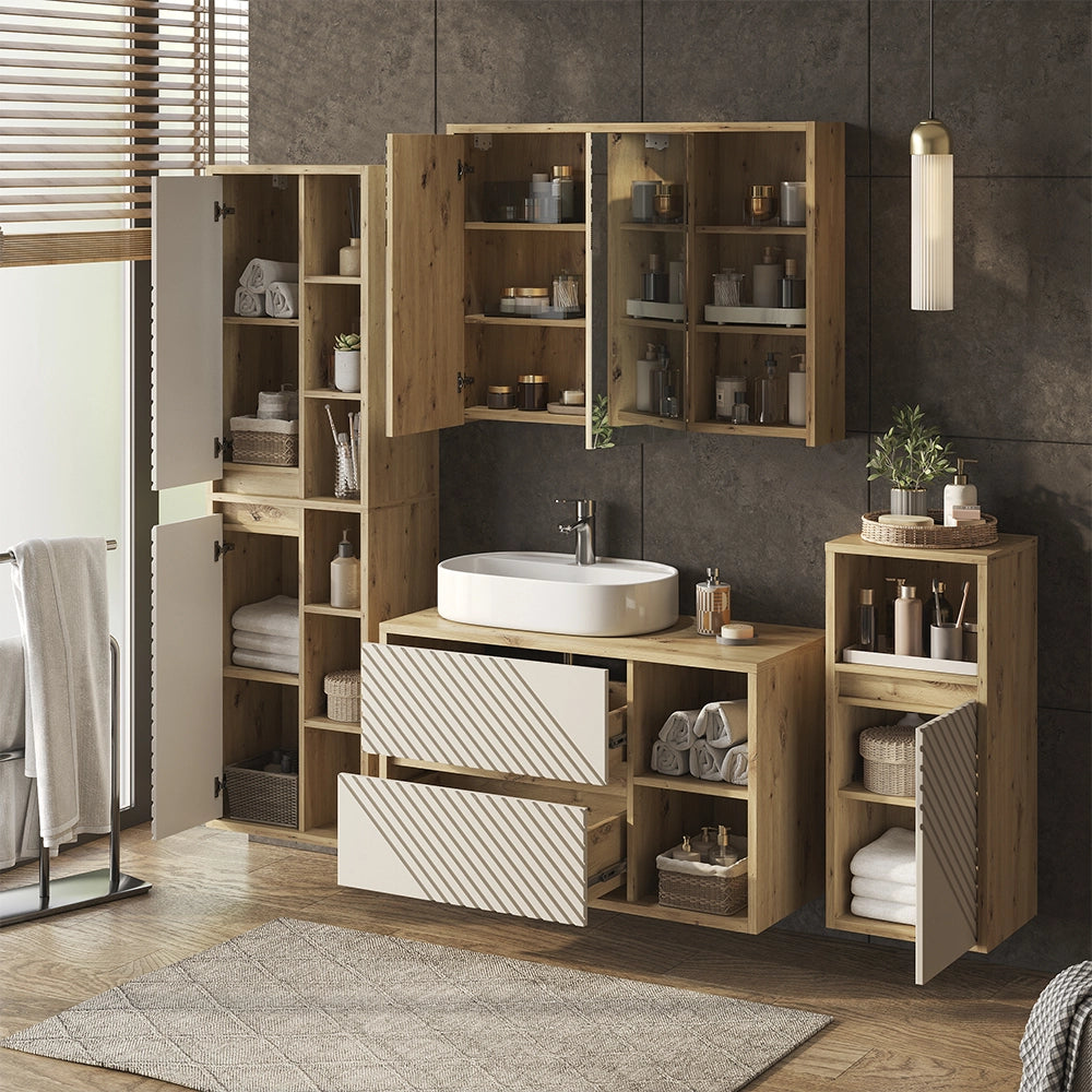 Set mobili bagno Viola Rovere artigianale 4 parti Vicco