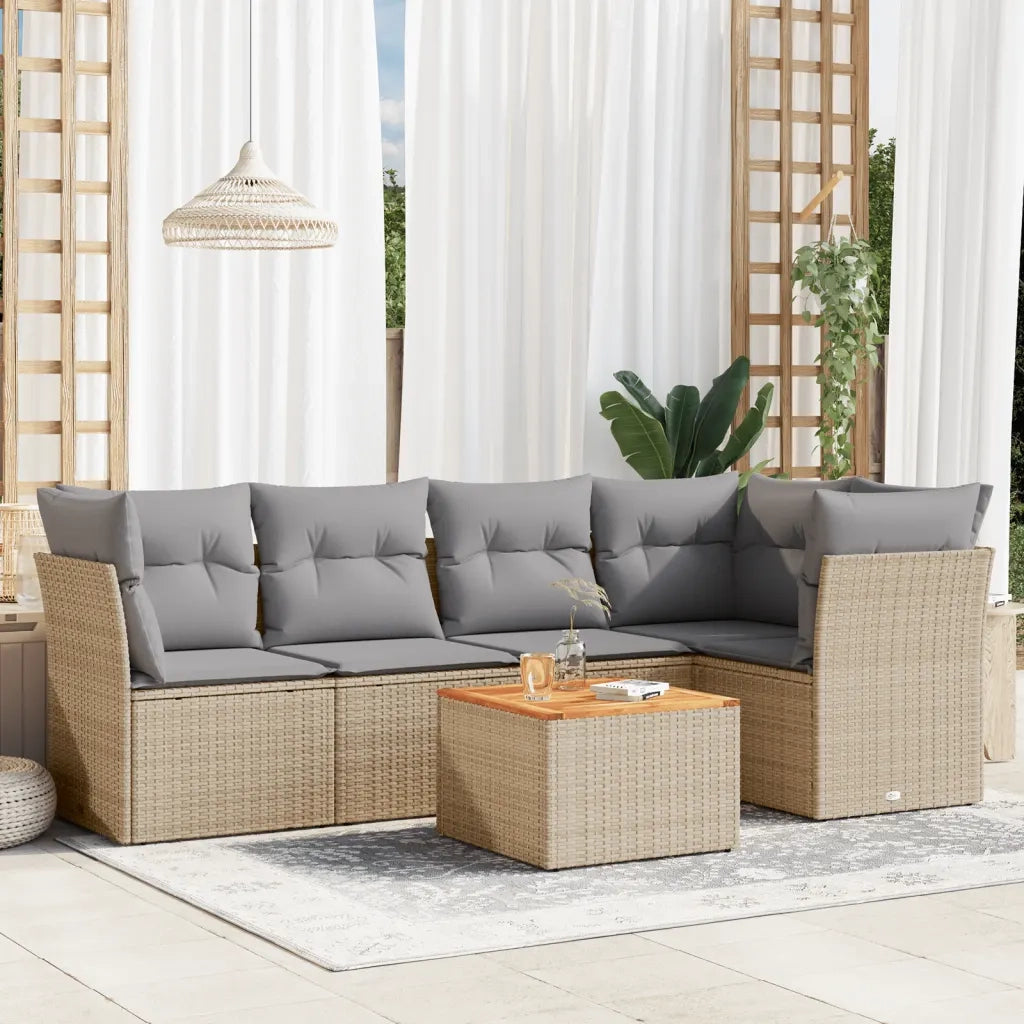 Set Divano da Giardino 6 pz con Cuscini Beige in Polyrattan