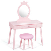 Toeletta con specchio per bambini, Set tavolo e sedia toeletta con cassetti e sgabello imbottito Rosa-Toelette per bimbi