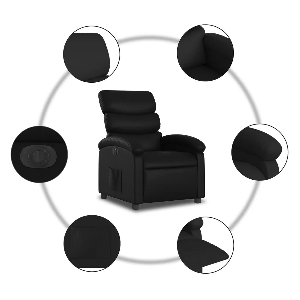 Divano Sedia-Poltrona Reclinabile Elettrica Nera in Similpelle 502700