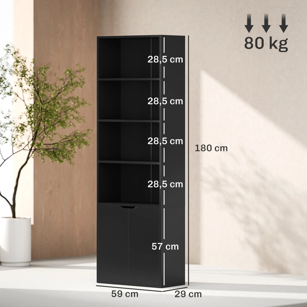 Libreria con ante e scaffali a vista ¨C zephmum ¨C 59x29x180 cm Nero