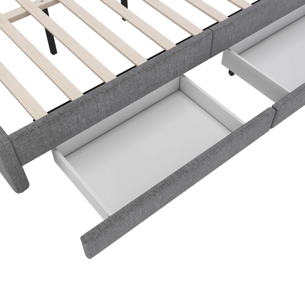 Letto a Divanetto 140x200 cm; con LED; USB e Type-C; 2 Cassetti e Ripiani; Grigio