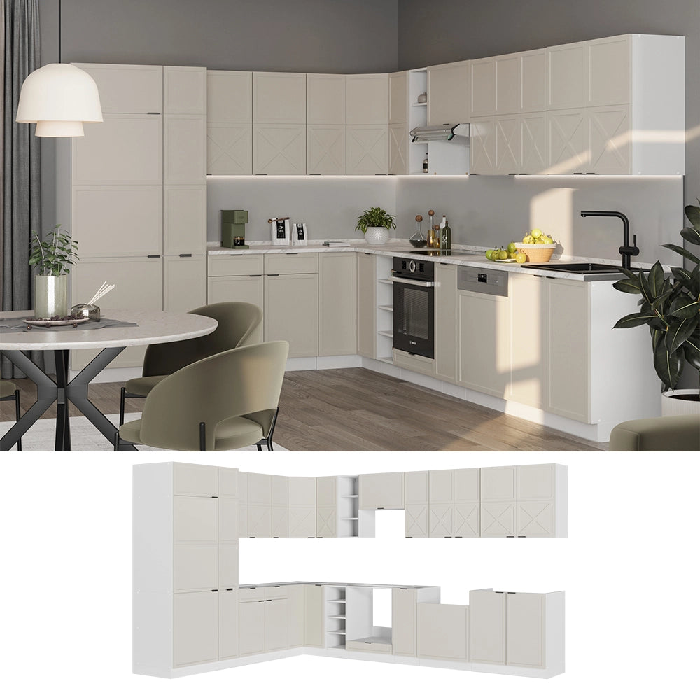 Cucina angolare completa Fame-Line GrigioBeige/Bianco 347 x 60 cm, PL Antracite Vicco