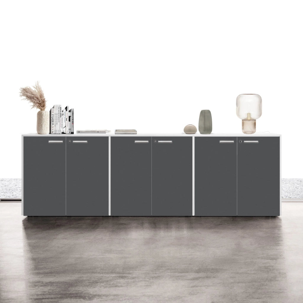 Contenitore ufficio con struttura colore grigio e ante battenti in melaminico cm. 270x43x87h