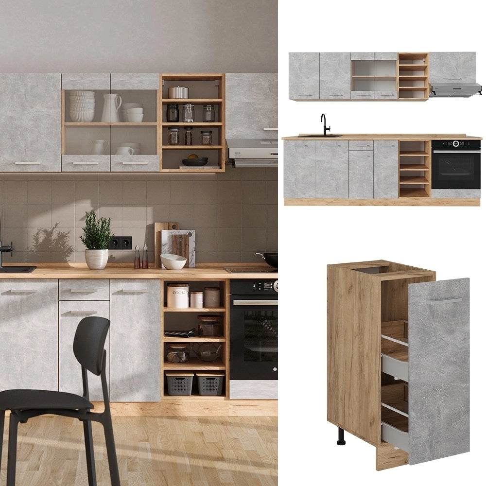Cucina componibile R-Line Calcestruzzo/Rovere dorato 240 cm, PL Rovere Vicco