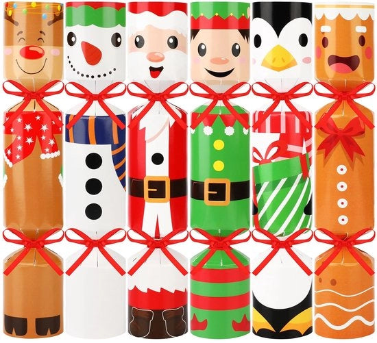 Donne regalo di Natale 12 pezzi - Scatola di Natale con coperchio - Accessori per festa di Natale - Scatola di dolci - Figure di Natale - Inclusi nastri di carta rossa