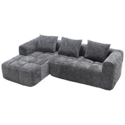 Divano Angolare 3 Posti con Chaise Longue e Tasche Laterali; Ciniglia; Grigio; 250 × 158 × 60 cm