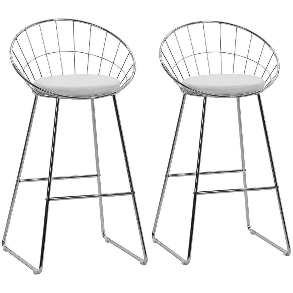Set di 2 sgabelli da bar 75cm in metallo cromato e cuscino bianco ALEX