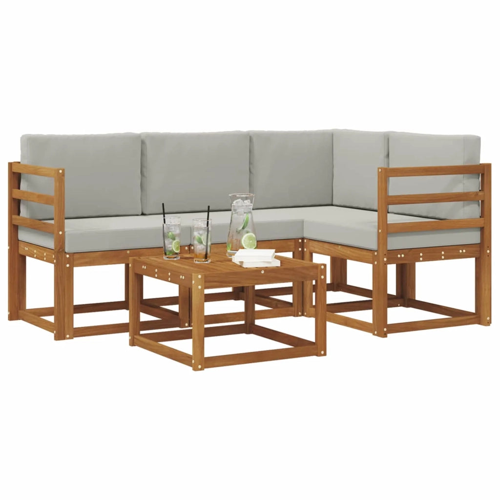 Set di divani da esterno 5 pcs Grigio Naturale e Chiaro