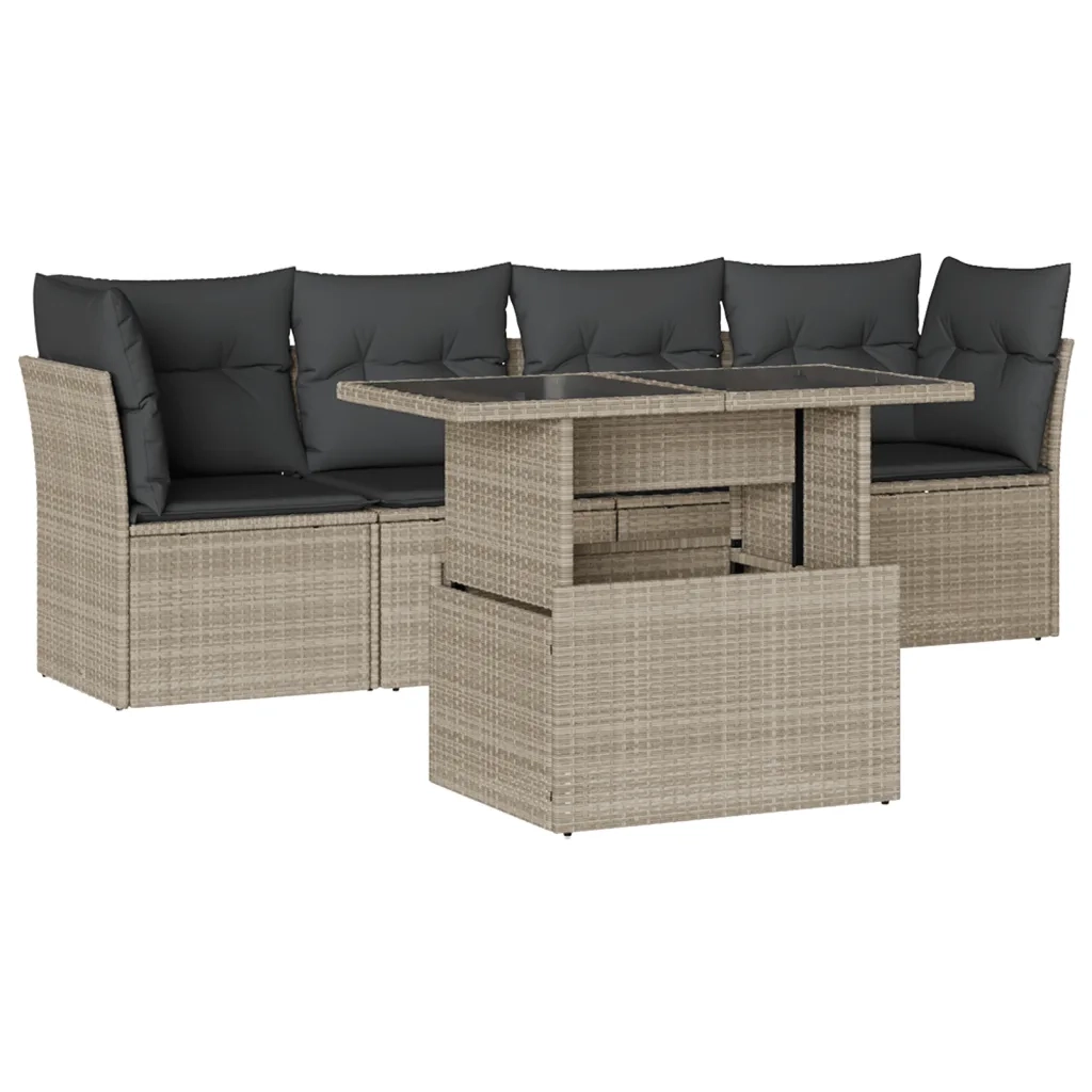 vidaXL Set Divano da Giardino 5pz con Cuscini Grigio Chiaro Polyrattan
