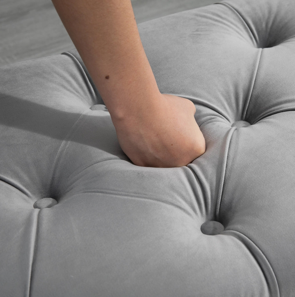 Panca contenitore semicircolare in velluto grigio 120 x 46 x 42 cm