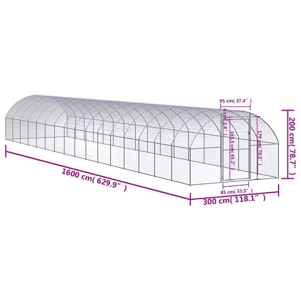Gabbia per Polli da Esterno 3x16x2 m in Acciaio Zincato 3095469