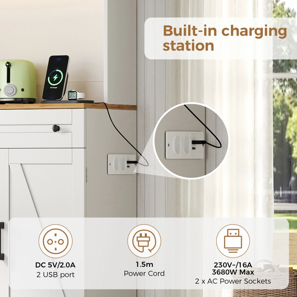 Credenza alta da cucina con LED RGB e prese organizer estraibile 2 cassetti per cucina in MDF 100 × 40 × 180 cm