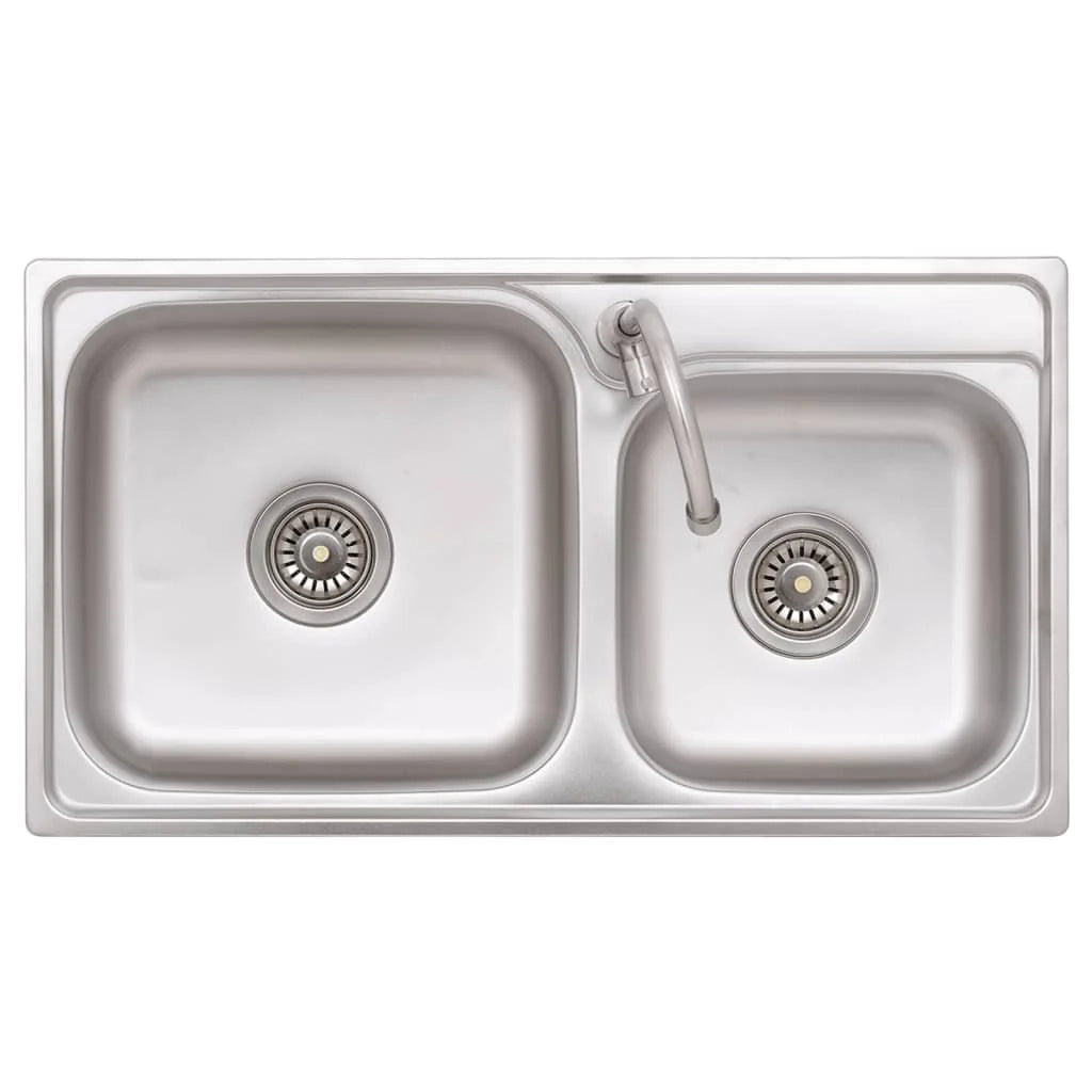 Lavello da campeggio doppio con rubinetto in acciaio inox 02_0002436