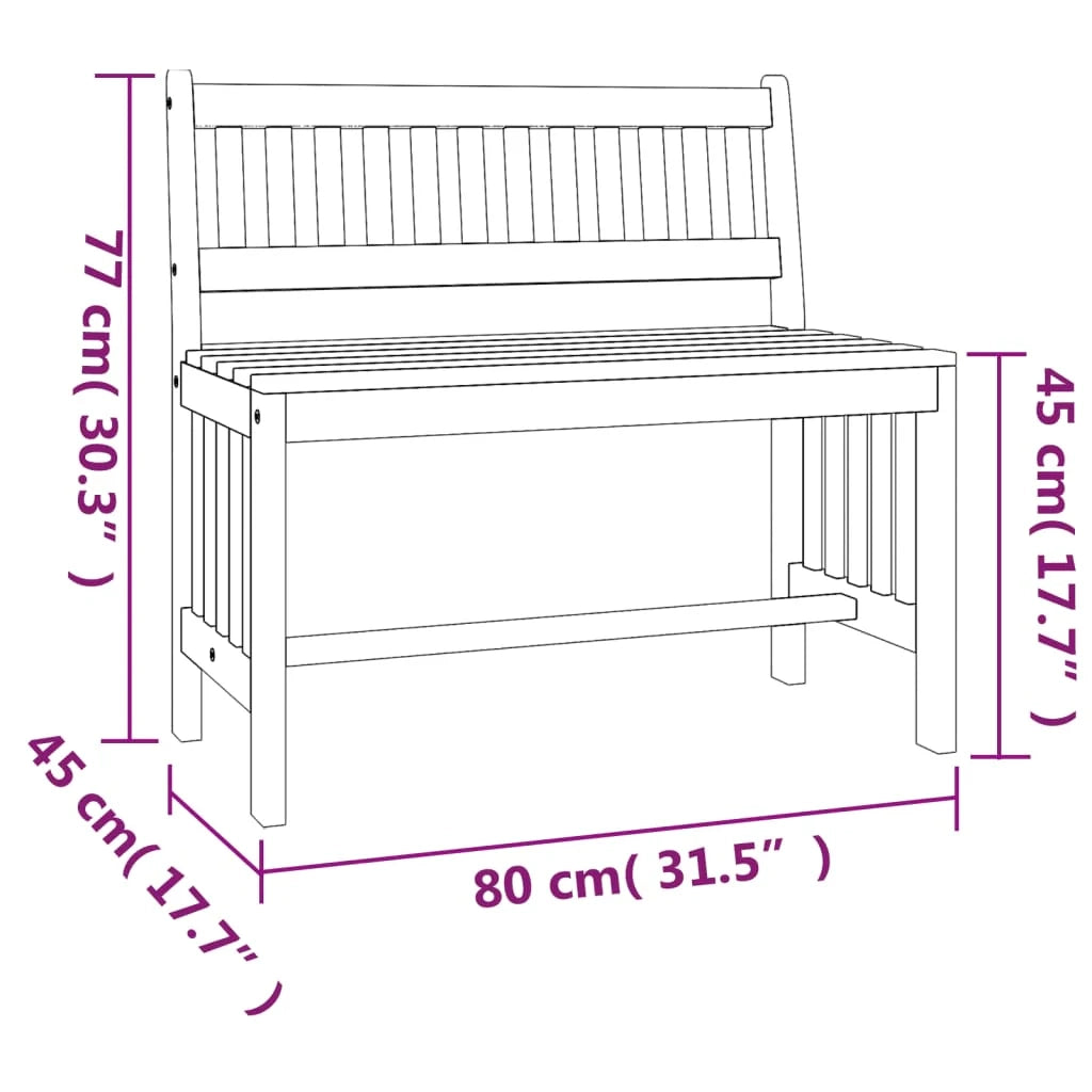 Panchina da giardino arredo esterno per patio terrazzo 80 x 45 x 77 cm legno massello di eucalipto 02_0011325