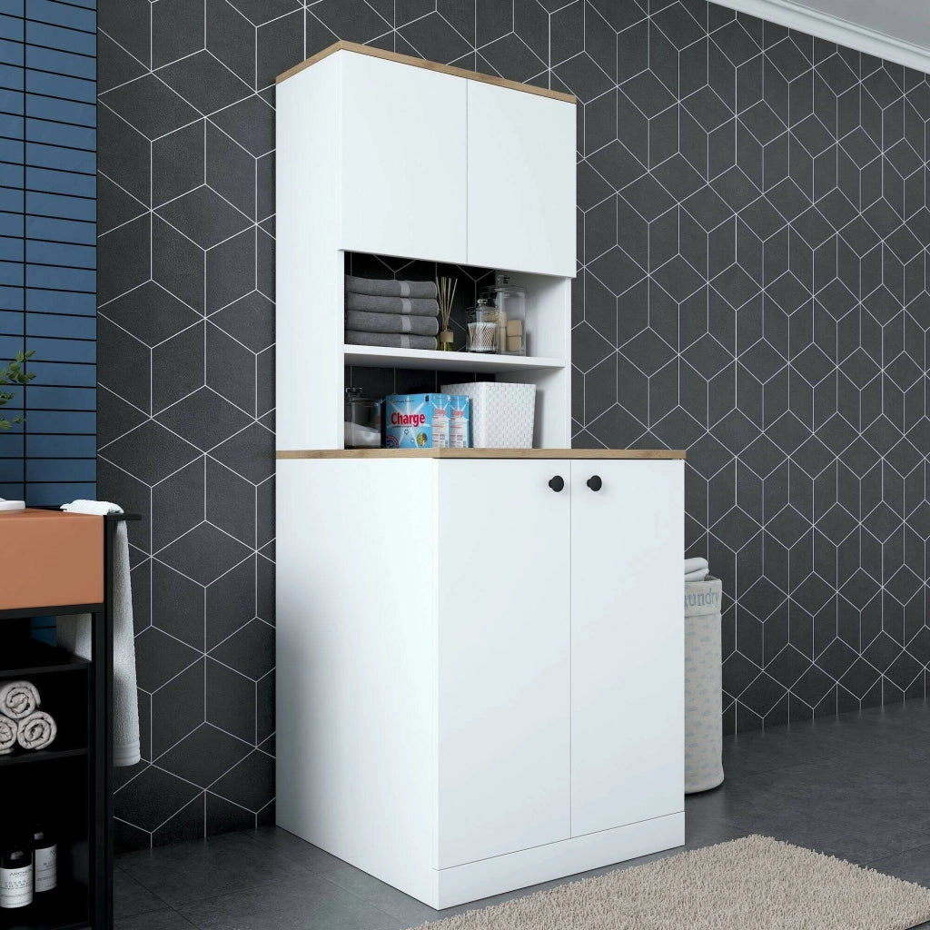 Armadio multiuso grande Marty, Mobile multifunzionale, Mobiletto scarpiera, Guardaroba porta scarpe, 70x73h184 cm, Bianco e Noce