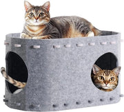 Gatto di pelliccia con 2 strati - Grigio - 58 x 33 x 30 cm - Per grandi gatti - Resistente al freddo invernale
