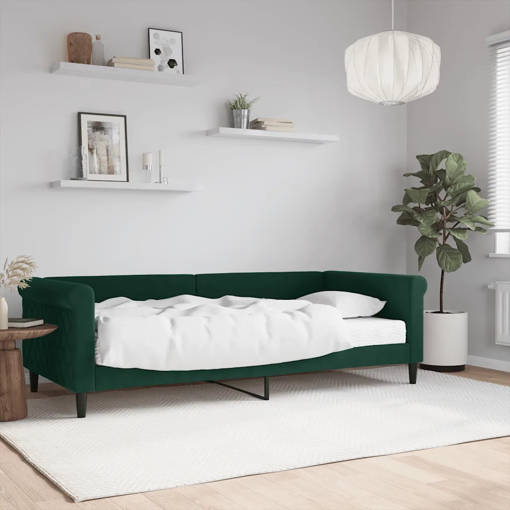 Divano Letto con Materasso-Sofa Letto-Daybed Verde Scuro 90x200 cm in Velluto 914148